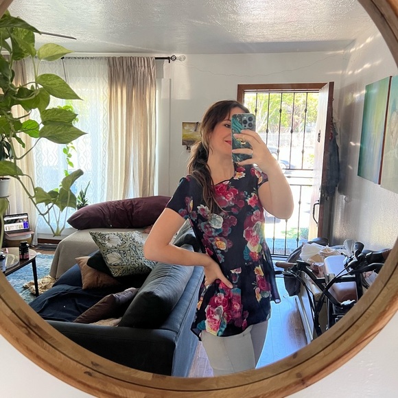 Vintage Navy Moody Floral Peplum Babydoll Tunic Top 🌿 - Picture 3 of 9